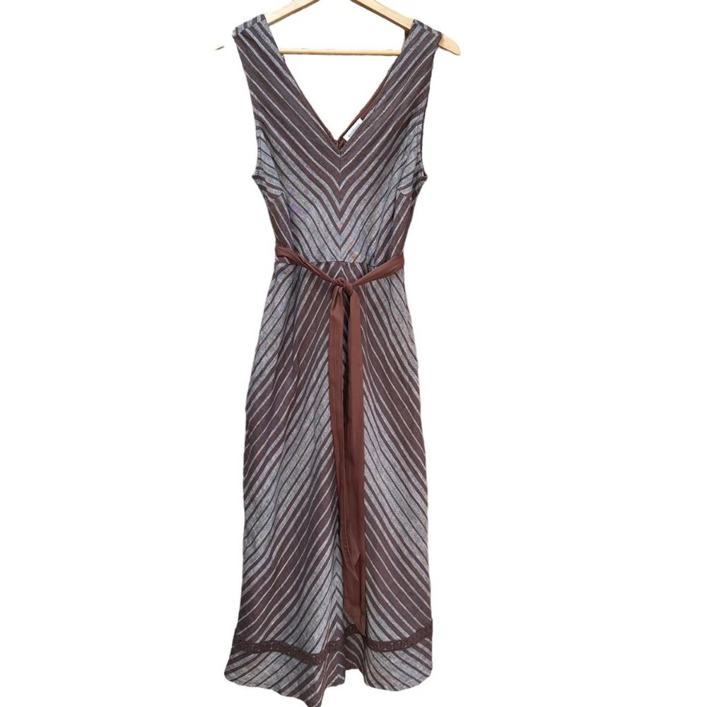 Sundance Allende Brown & Gray Linen Sleeveless Midi Dress Women's Size 10